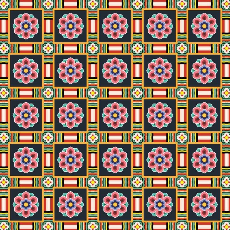 Korean Traditional Floral Wallpaper Mural pattern detail