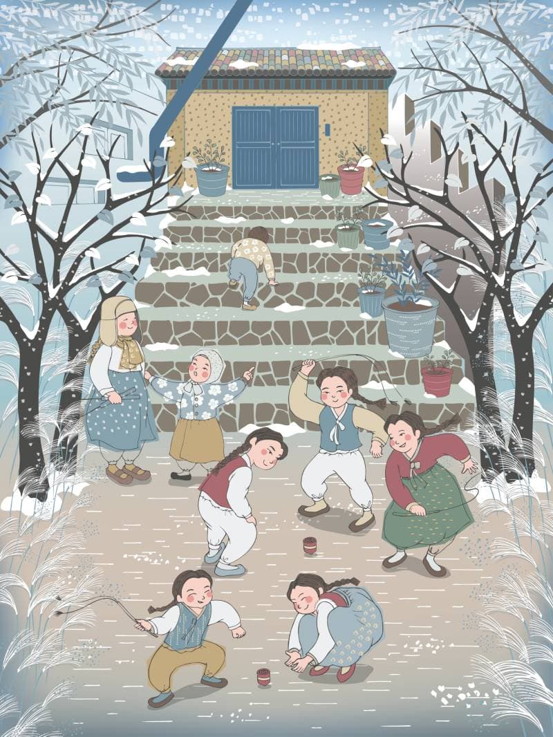Korean Winter Art Wallpaper Mural pattern detail