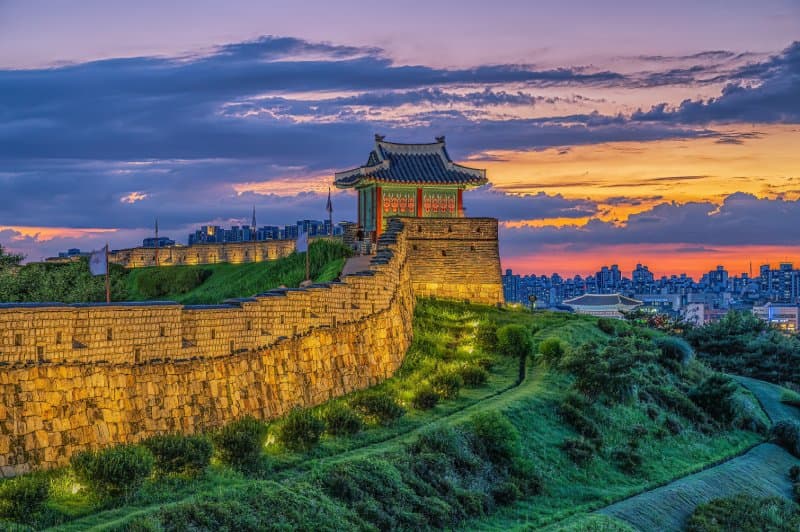 Landscape of Hwaseong Fortress Wallpaper Mural pattern detail