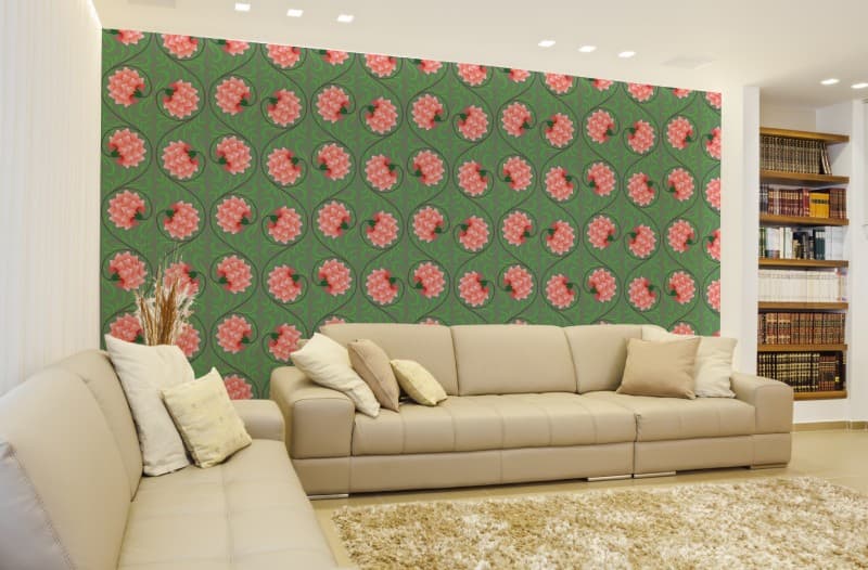 Beautiful Soft Blush Ornament Wallpaper Mural shown in a room