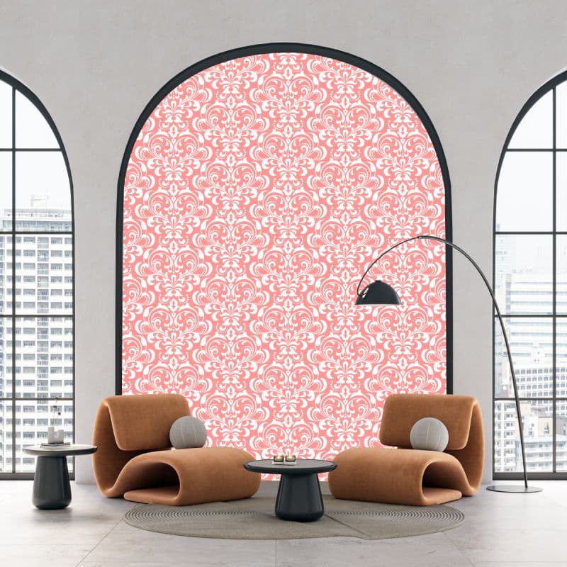 Byzantine Bloom Pink Baroque Wallpaper Mural shown in a room