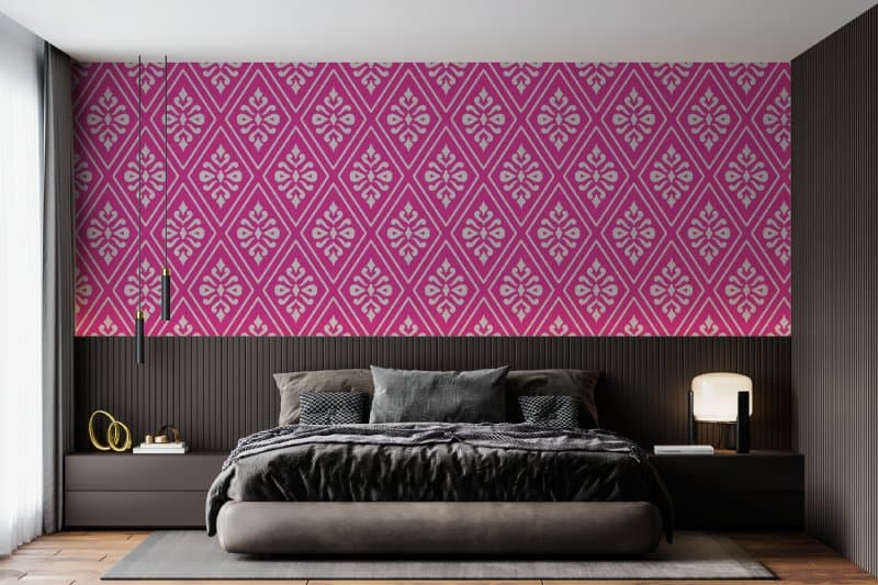 Dreamy Blush Damask Wallpaper Mural shown in a room