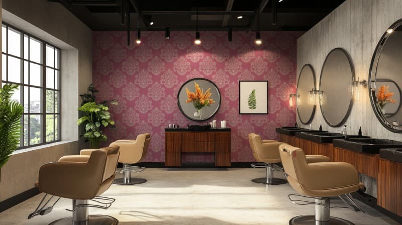 Pink Baroque Bloom Damask Wallpaper Mural shown in a room