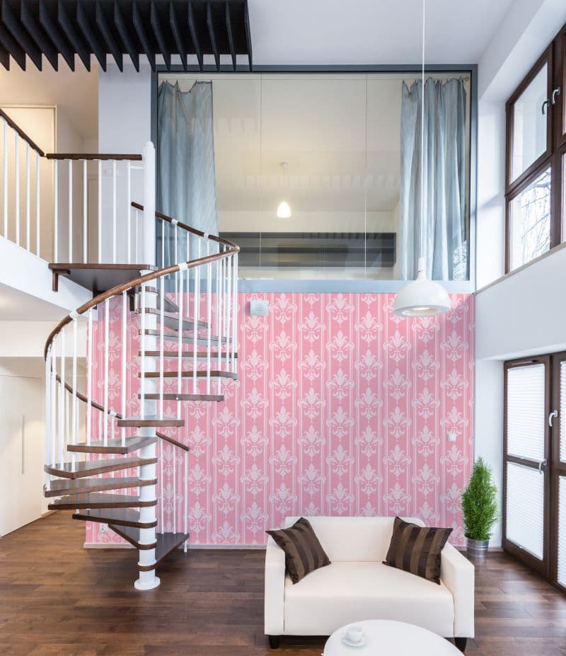 Pink Lace Reverie Damask Mural Wallpaper shown in a room