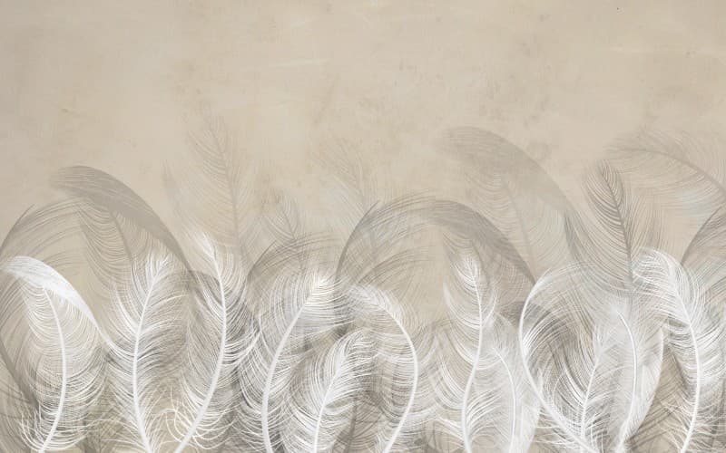 Beige Abstract Artistic Feathers Wallpaper Mural pattern detail