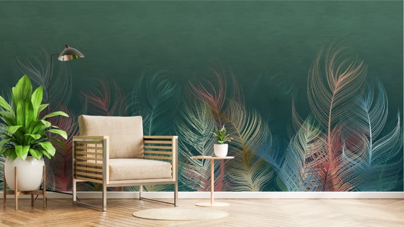 Emerald Featherscape Wallpaper Mural shown in a room