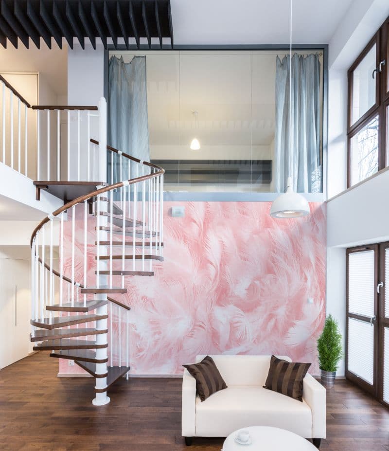 Soft Pink Feathered Bloom Wallpaper Mural shown in a room