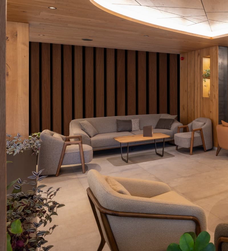 Acoustic Wood Stripe Panels Wallpaper Mural shown in a room