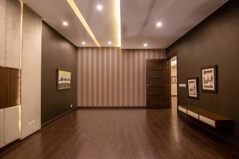 Coffee Brown Stripe Wallpaper Mural shown in a room