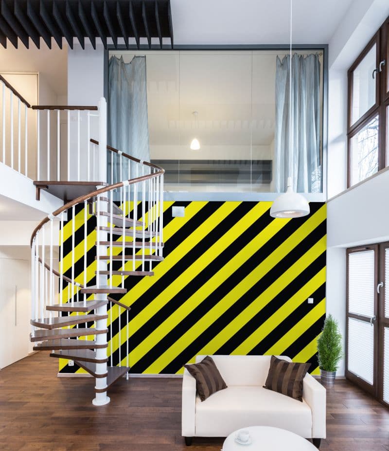 Electric Black and Yellow Wallpaper Mural shown in a room