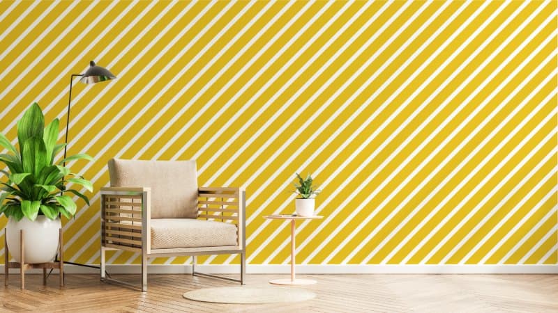 Elegant Yellow Diagonal Stripes Wallpaper Mural shown in a room