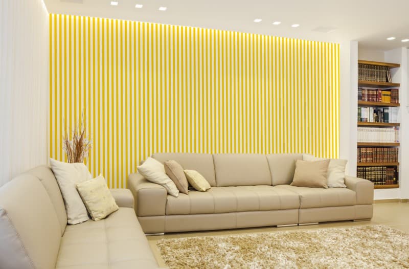 Yellow Citrus Stripe Classic Wallpaper Mural shown in a room