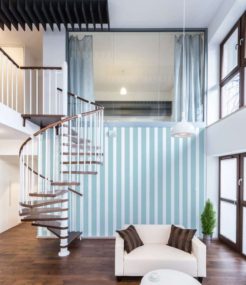 Pastel Blue Stripes Pattern Wallpaper Mural shown in a room