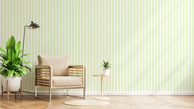 Pastel Lime Green Stripes Wallpaper Mural shown in a room