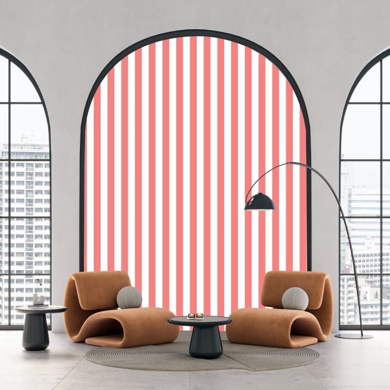 Soft Coral Pink Stripes Wallpaper Mural shown in a room
