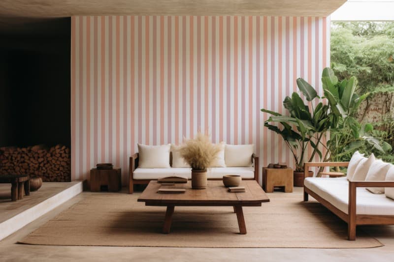 Soft Red Pastel Stripes Wallpaper Mural shown in a room