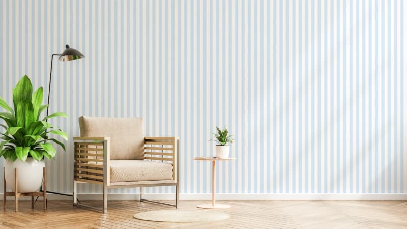 Calming Pastel Blue and White Wallpaper Mural shown in a room