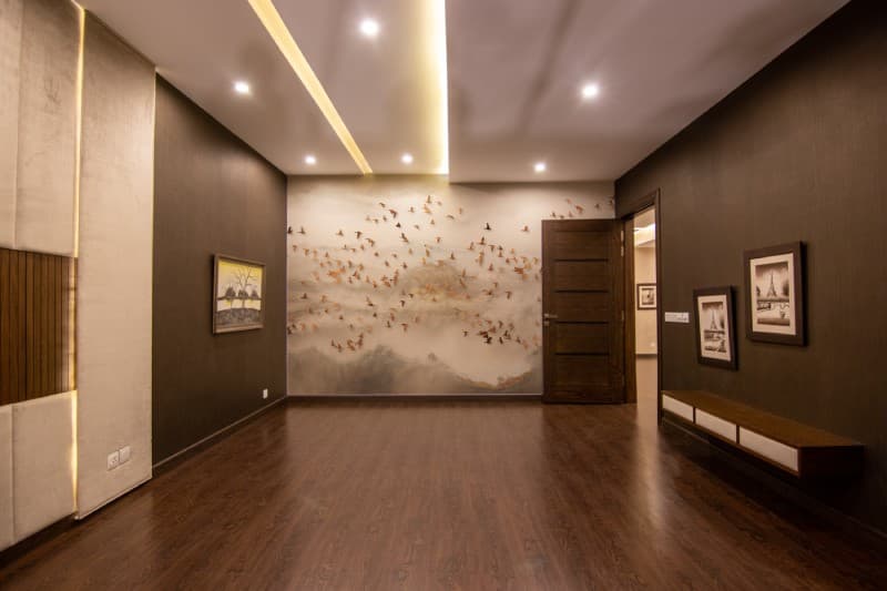 Birds Abstract Scenery Art Wallpaper Mural shown in a room