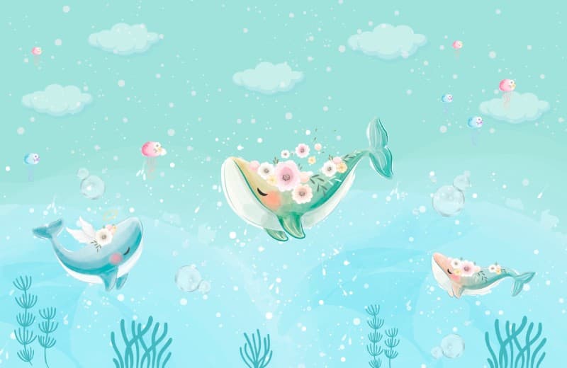Deep Sea Daydream Whale Odyssey Wallpaper Mural pattern detail