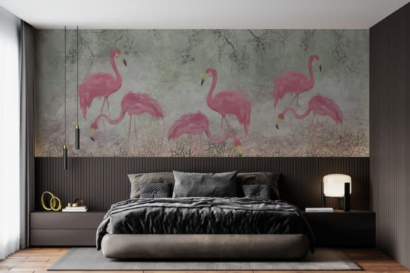 Exotic Flamingo Reverie Wallpaper Mural shown in a room