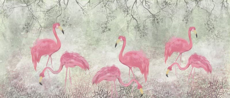 Exotic Flamingo Reverie Wallpaper Mural pattern detail