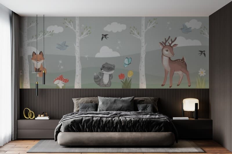 Furry Forest Tales Wallpaper Mural shown in a room