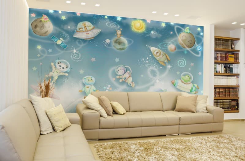 Kids Room Cosmic Space Wallpaper Mural shown in a room