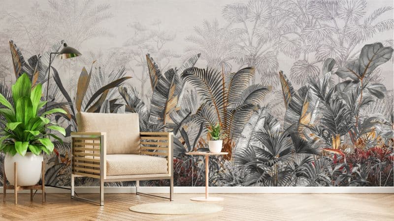 Linear Jungle in Soft Neutrals Wallpaper Mural shown in a room