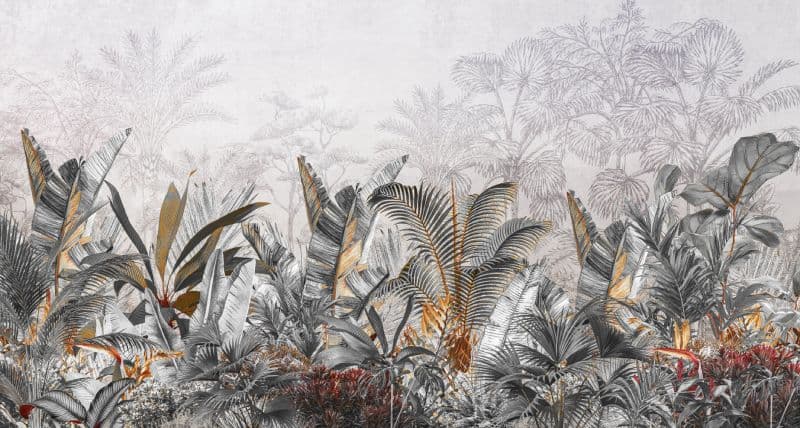 Linear Jungle in Soft Neutrals Wallpaper Mural pattern detail