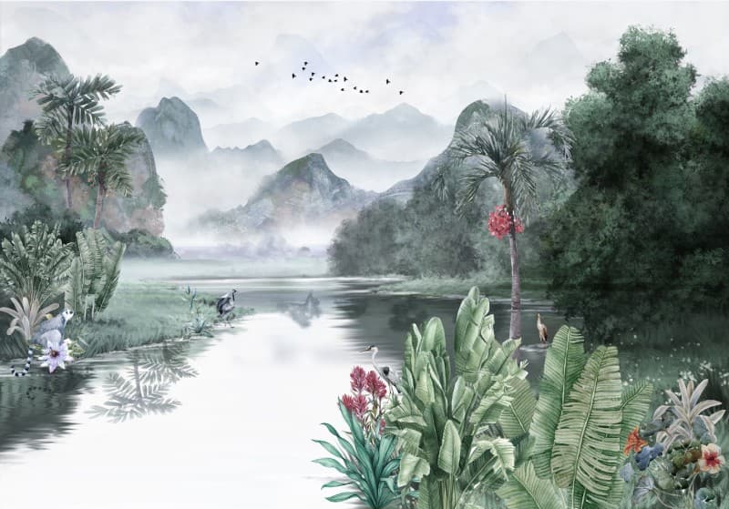 Nidhivan, Dreamlake Forets Vista Wallpaper Mural pattern detail