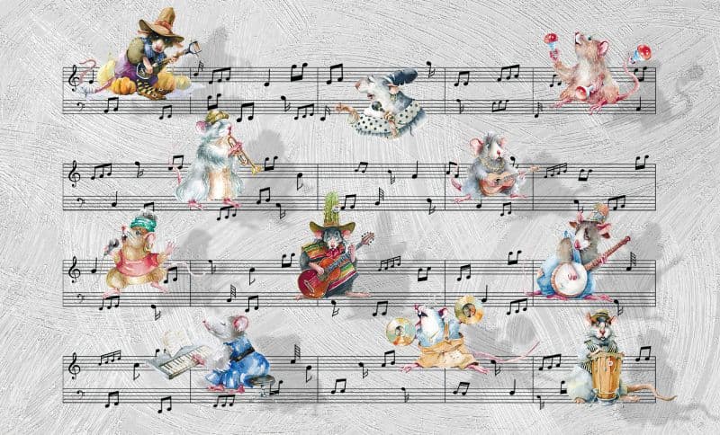 Melody Mice Musical Notes Kids Room Wallpaper pattern detail
