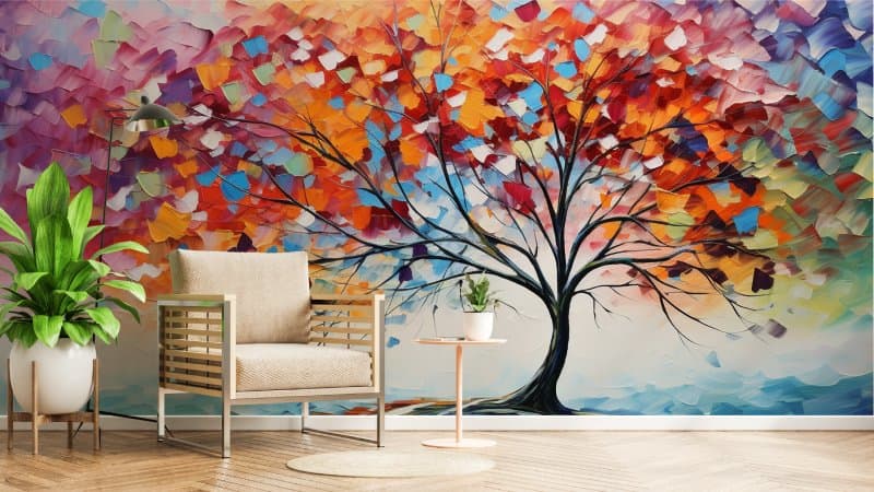The Painted Tree Wallpaper Mural shown in a room