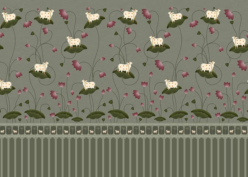 Madhuban, Pichwai Garden of Grace Wallpaper Mural, Customized pattern detail