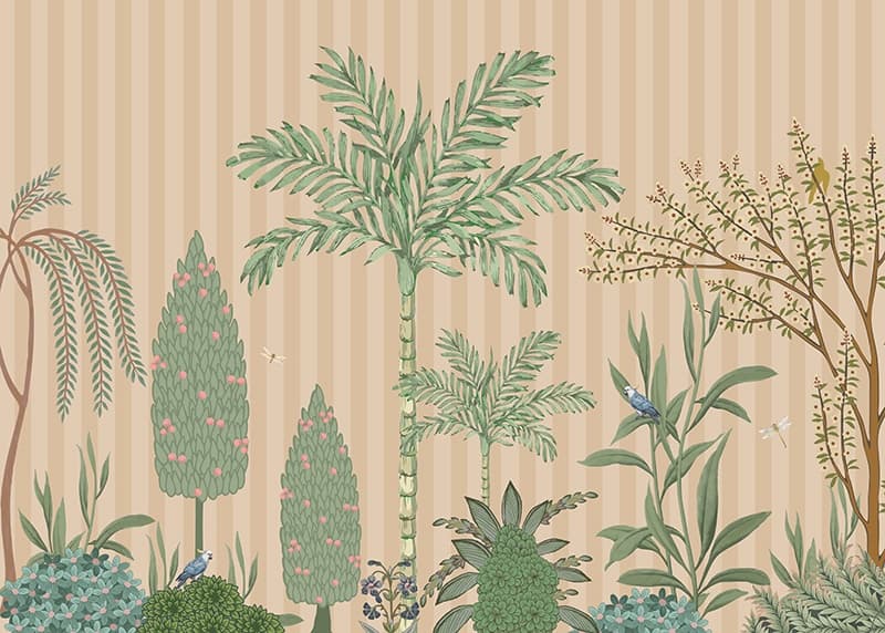 Florasia, Calm Canopy with Birds Wallpaper Mural, Customized pattern detail