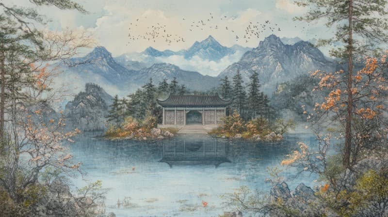 Meghvan, Asian Landscape Wallpaper Mural pattern detail
