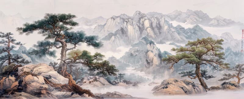Whispering Pines, Scenic Mountain Wallpaper Mural pattern detail