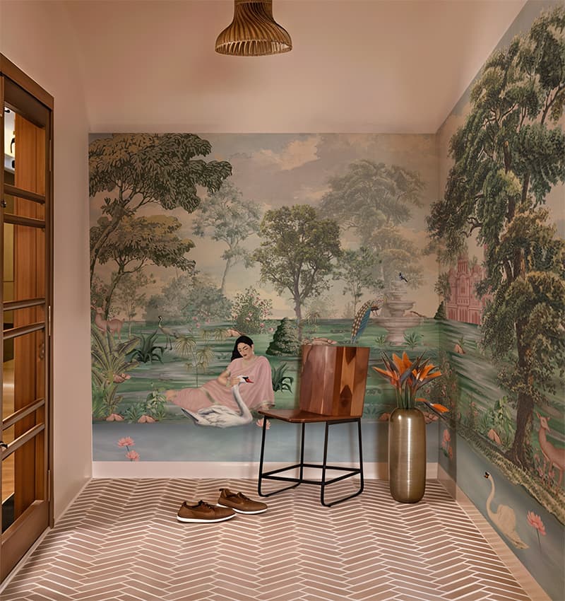 Urvashi, Raja Ravi Varma Style Wallpaper Mural, Customized shown in a room