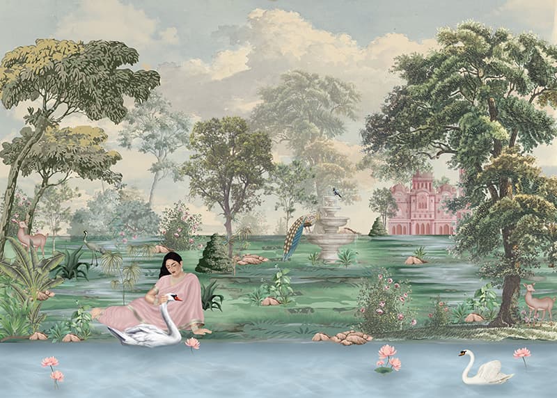 Urvashi, Raja Ravi Varma Style Wallpaper Mural, Customized pattern detail