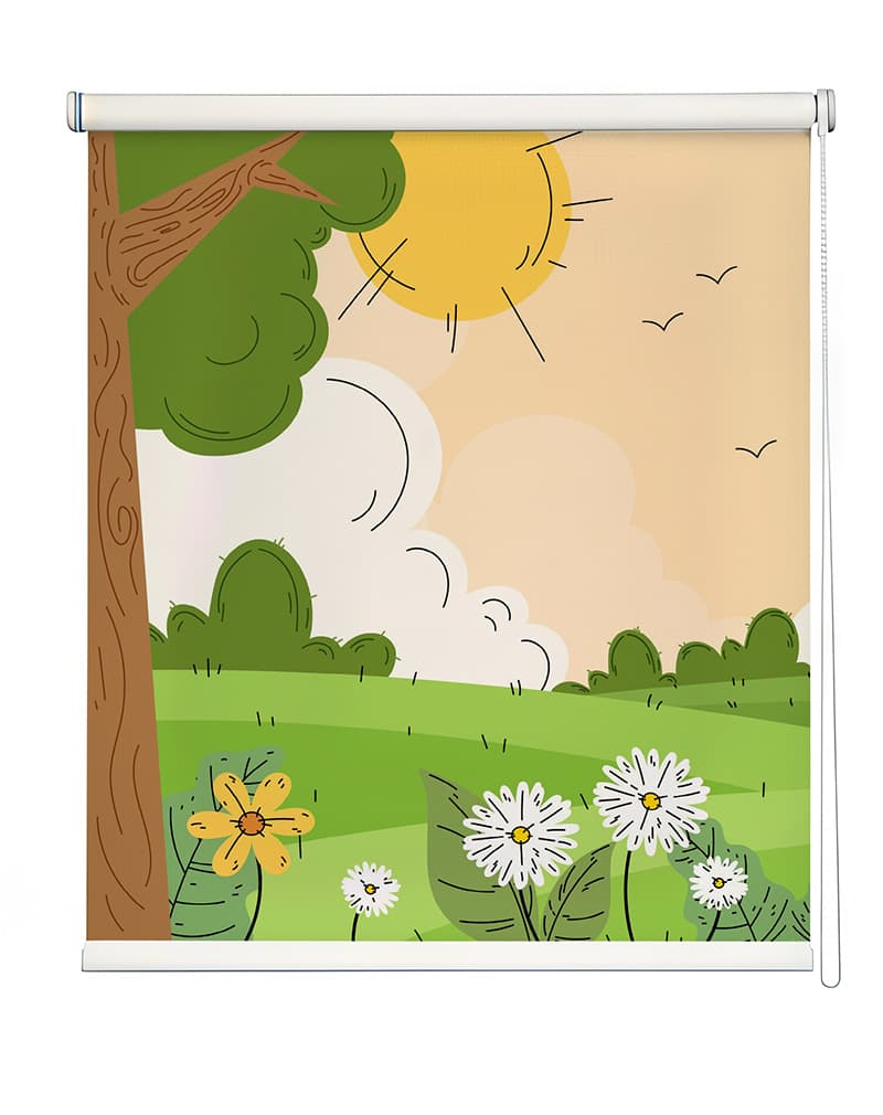 Cartoonist Landscape Roller Blinds shown in a room