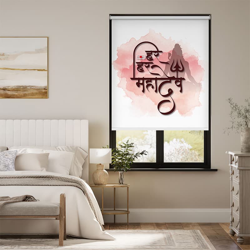 Har Har Mahadev Pooja Room Roller Blinds pattern detail