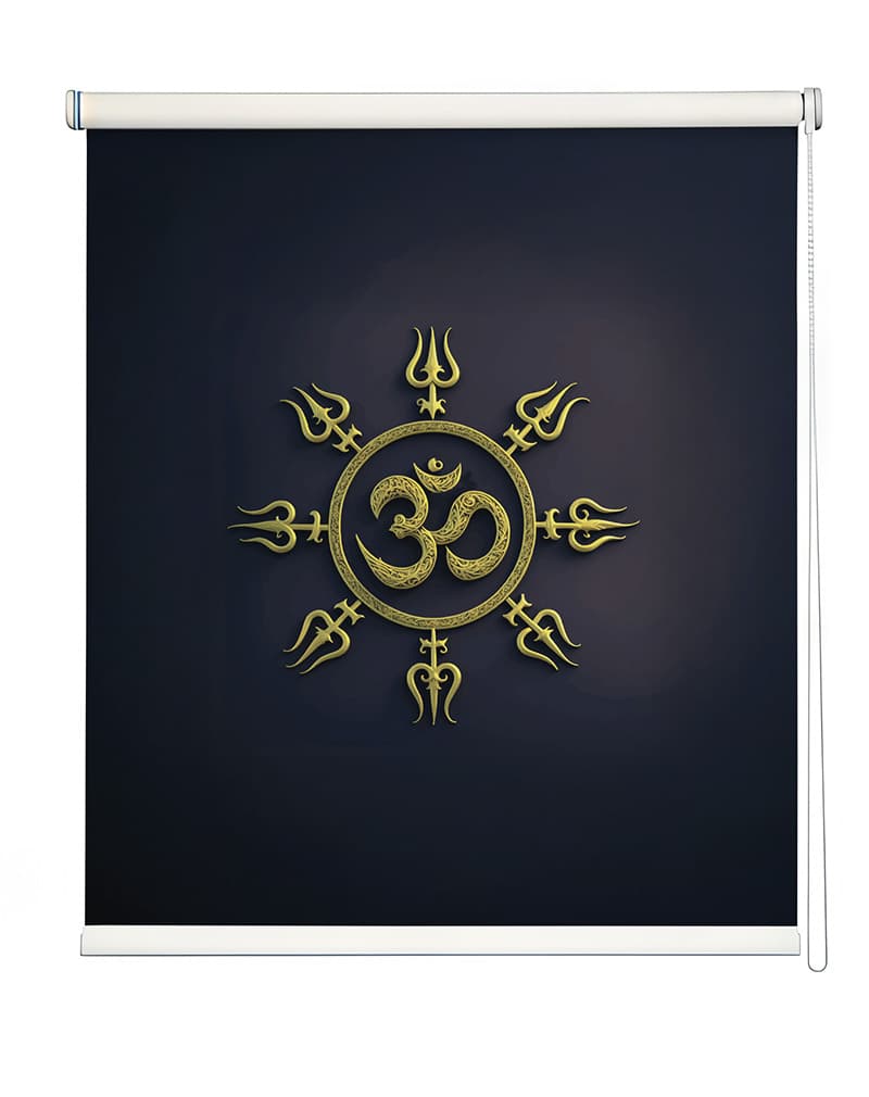 Om Bramh Pooja Room Roller Blinds shown in a room