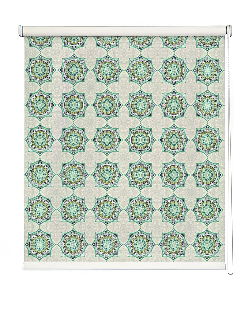Green Mandala Roller Blinds shown in a room