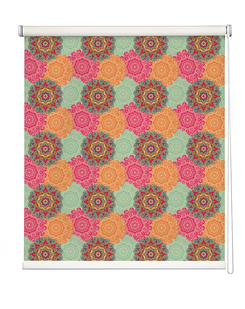 Multicolor Vibrant Mandala Roller Blinds shown in a room