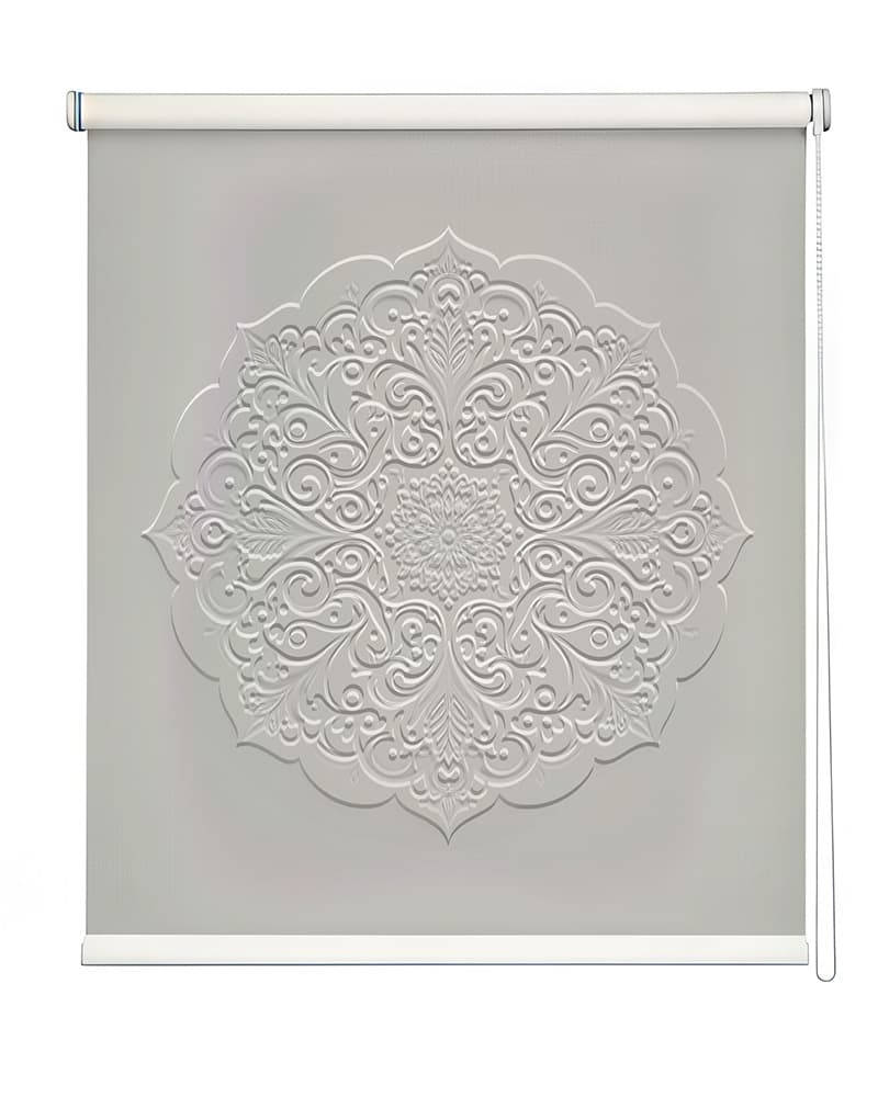 Soothing Stucco Mandala Roller Blinds shown in a room