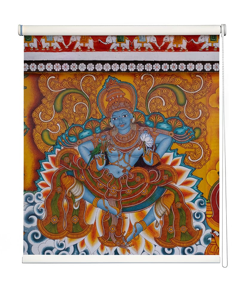 Kerala Mural Art Roller Blind shown in a room