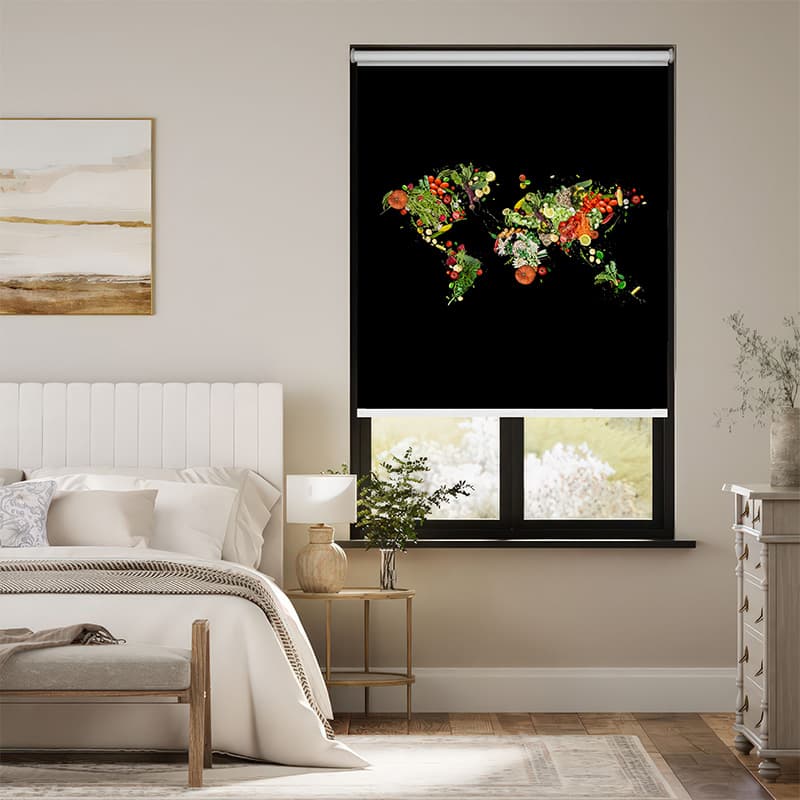 Black Magic Veggies Map Roller Blind pattern detail