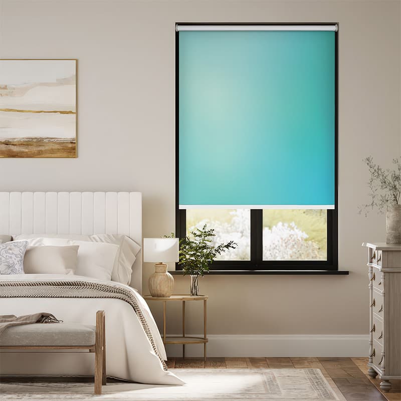 Simple Teal Blue Roller Blind pattern detail