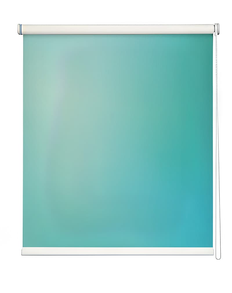 Simple Teal Blue Roller Blind shown in a room
