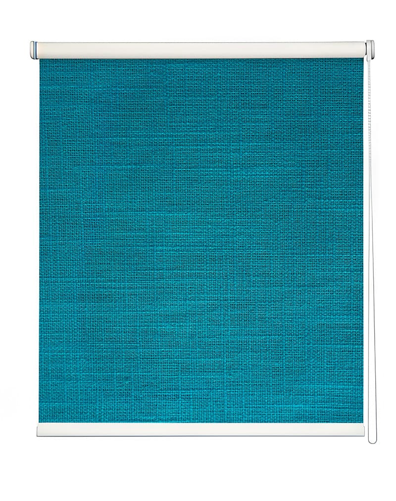 Aqua Linen Textured Roller Blind shown in a room