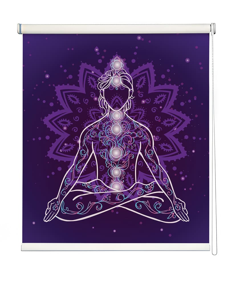Chakra Meditation Design Roller Blind shown in a room